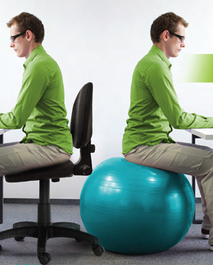 Man in office chair, then on workout ball