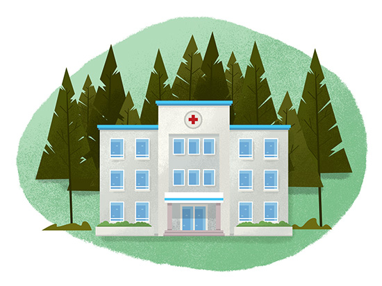 Hospital in wooded area