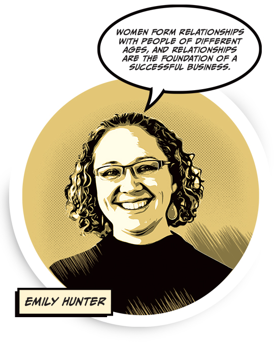 Emily Hunter as a comic illustration
